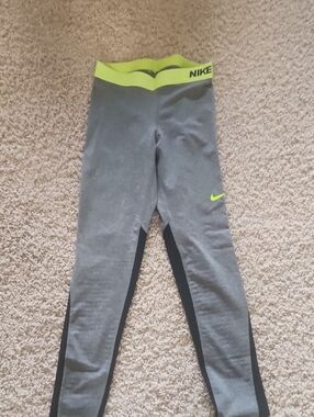 Nike Gray Leggings with Neon Green Waistband